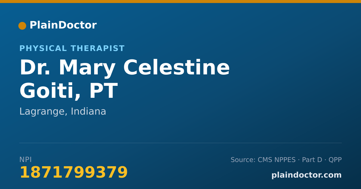 Shareable card for Mary Celestine Goiti, PT - Physical Therapist, Lagrange, IN