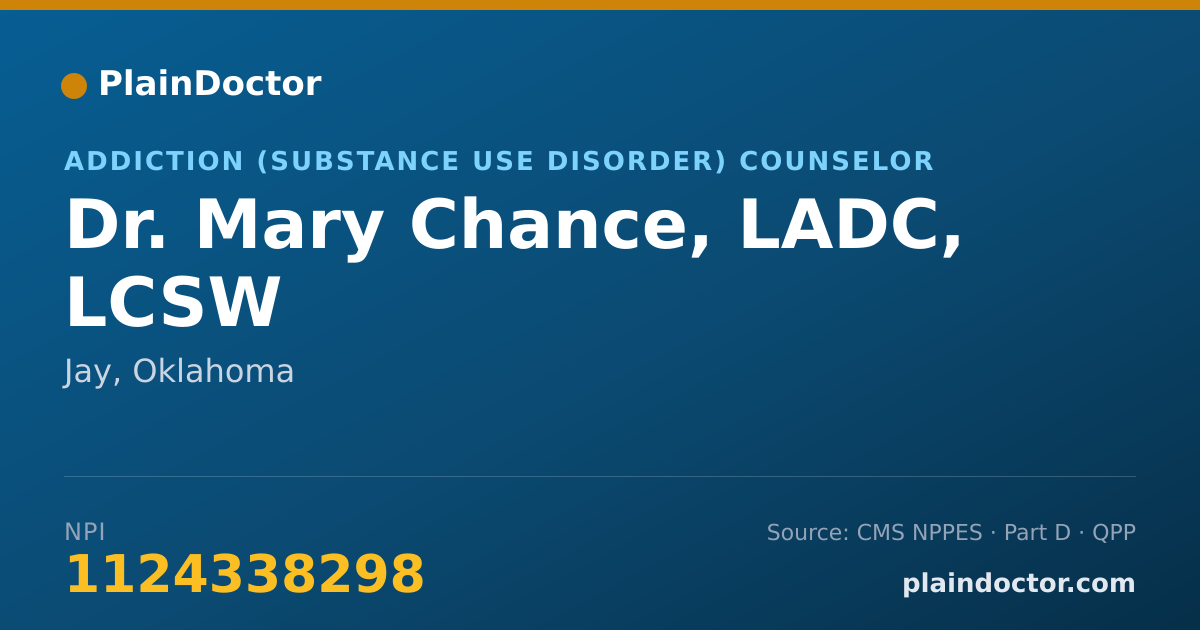 Shareable card for Mary Chance, LADC, LCSW - Addiction (Substance Use Disorder) Counselor, Jay, OK