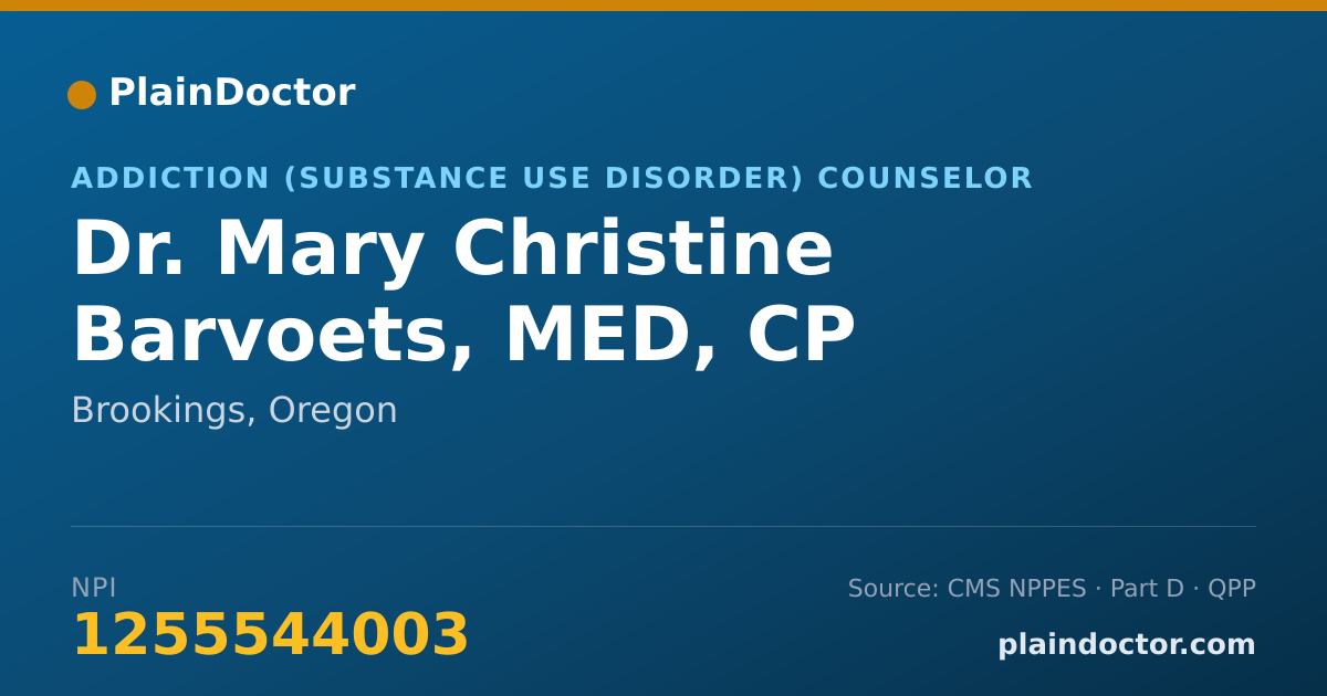 Shareable card for Mary Christine Barvoets, MED, CP - Addiction (Substance Use Disorder) Counselor, Brookings, OR