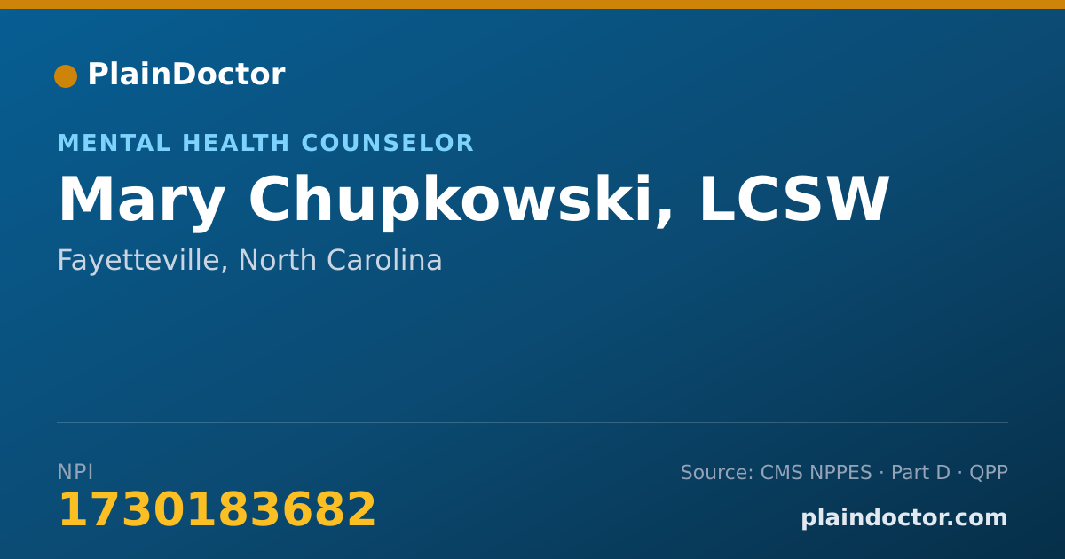 Shareable card for Mary Chupkowski, LCSW - Mental Health Counselor, Fayetteville, NC