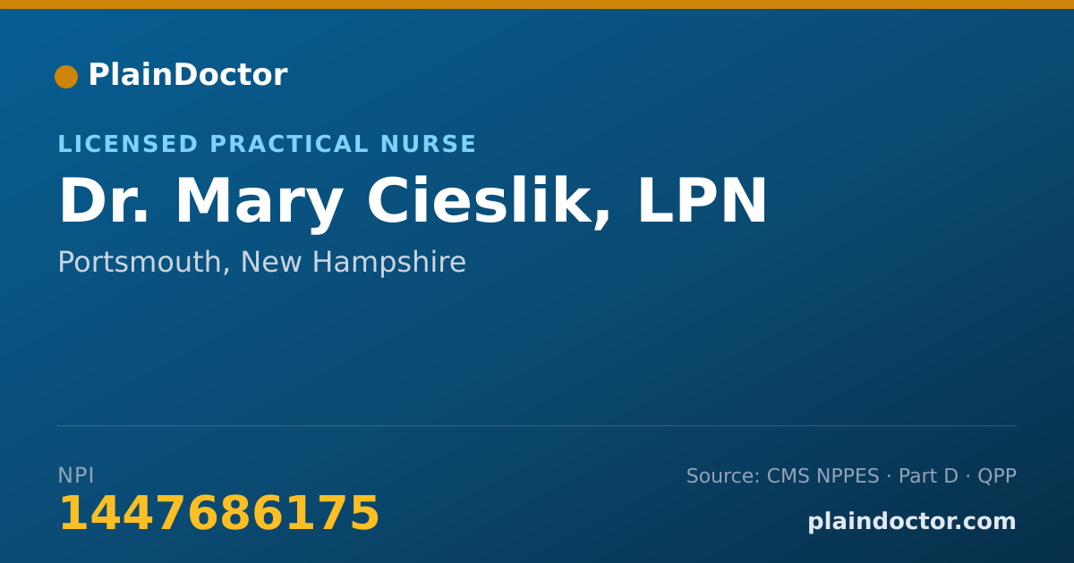 Shareable card for Mary Cieslik, LPN - Licensed Practical Nurse, Portsmouth, NH