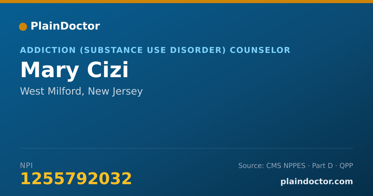 Shareable card for Mary Cizi - Addiction (Substance Use Disorder) Counselor, West Milford, NJ