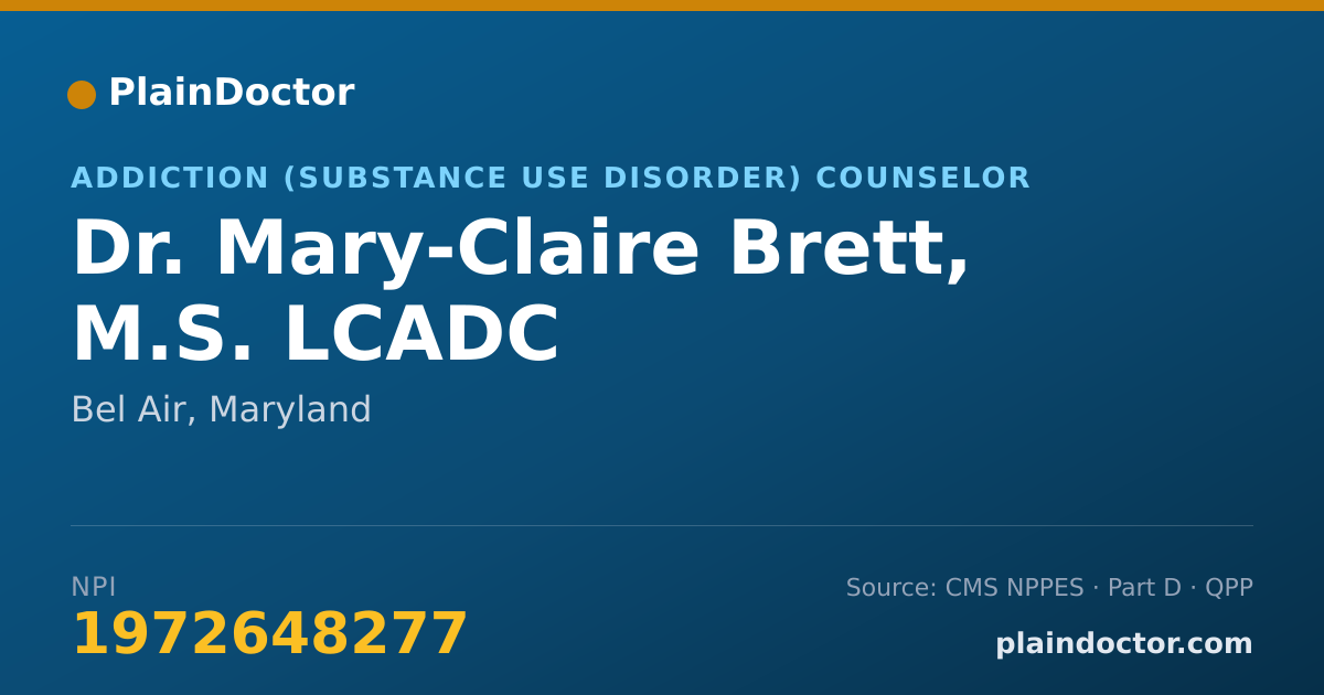 Shareable card for Mary-Claire Brett, M.S. LCADC - Addiction (Substance Use Disorder) Counselor, Bel Air, MD