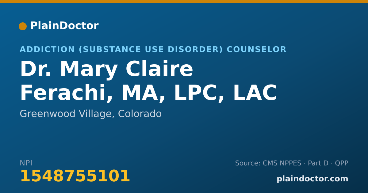 Shareable card for Mary Claire Ferachi, MA, LPC, LAC - Addiction (Substance Use Disorder) Counselor, Greenwood Village, CO