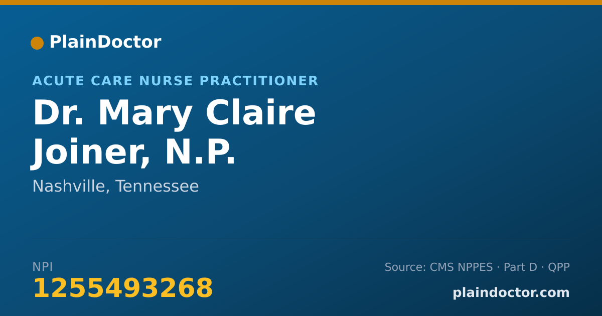 Shareable card for Mary Claire Joiner, N.P. - Acute Care Nurse Practitioner, Nashville, TN