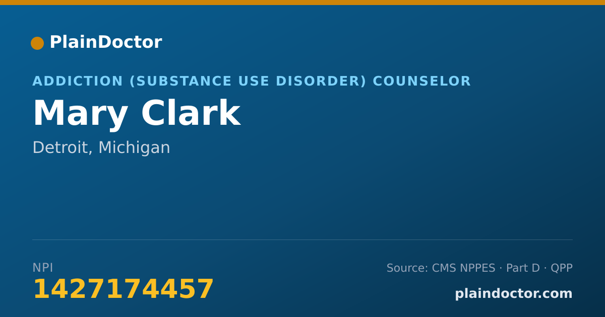 Shareable card for Mary Clark - Addiction (Substance Use Disorder) Counselor, Detroit, MI