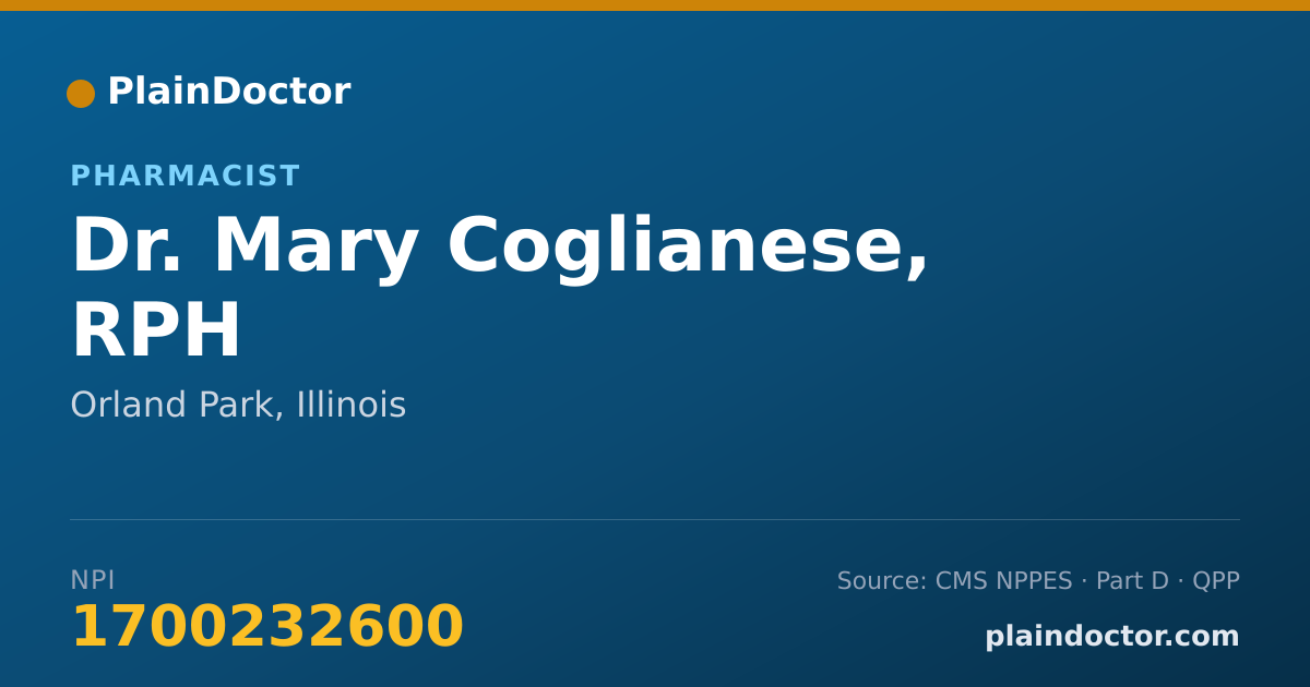 Shareable card for Mary Coglianese, RPH - Pharmacist, Orland Park, IL