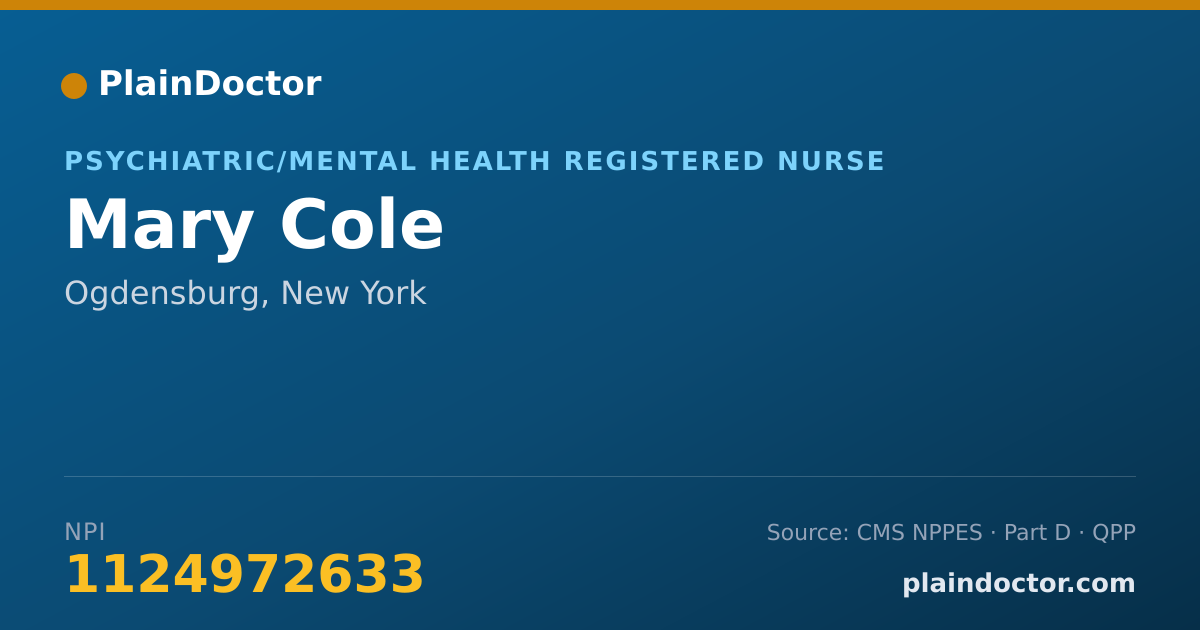 Shareable card for Mary Cole - Psychiatric/Mental Health Registered Nurse, Ogdensburg, NY