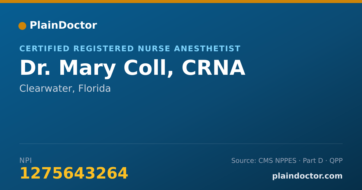 Shareable card for Mary Coll, CRNA - Certified Registered Nurse Anesthetist, Clearwater, FL