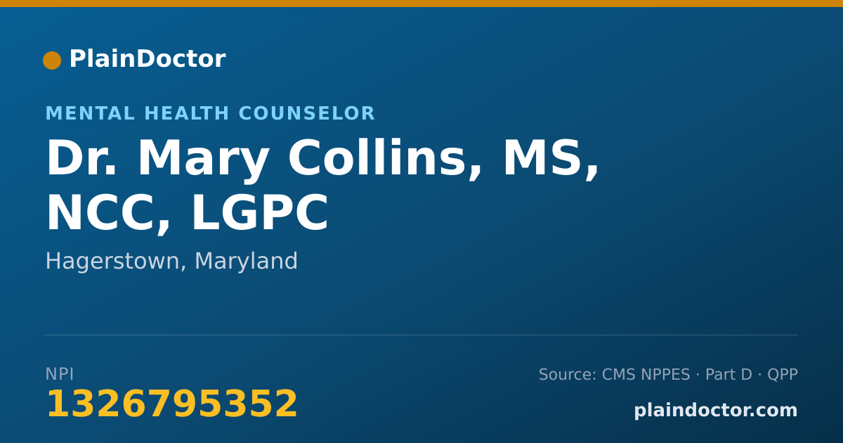 Shareable card for Mary Collins, MS, NCC, LGPC - Mental Health Counselor, Hagerstown, MD