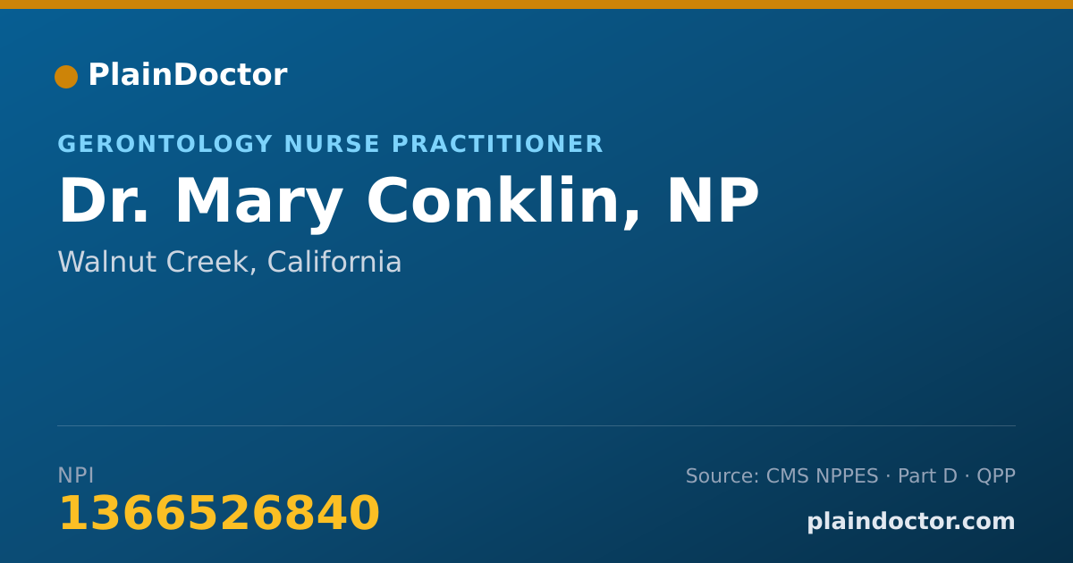 Shareable card for Mary Conklin, NP - Gerontology Nurse Practitioner, Walnut Creek, CA