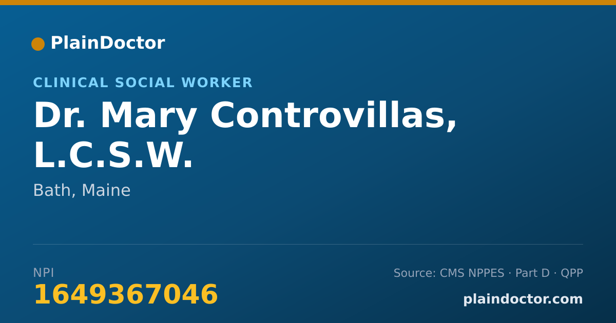 Shareable card for Mary Controvillas, L.C.S.W. - Clinical Social Worker, Bath, ME