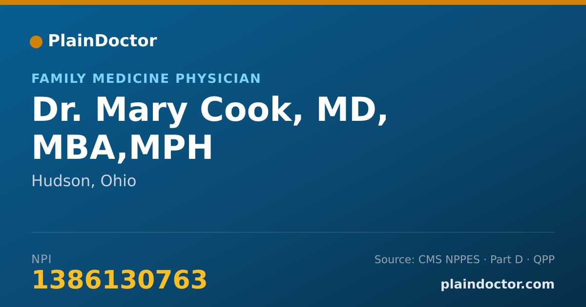 Shareable card for Mary Cook, MD, MBA,MPH - Family Medicine Physician, Hudson, OH