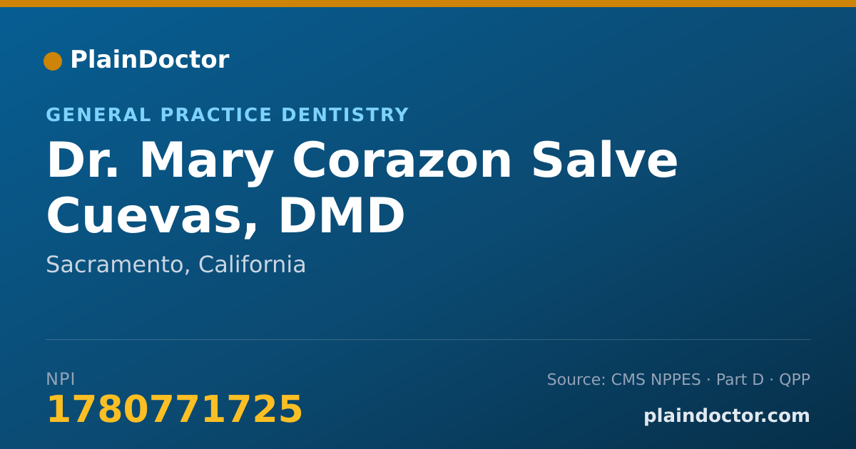 Shareable card for Mary Corazon Salve Cuevas, DMD - General Practice Dentistry, Sacramento, CA