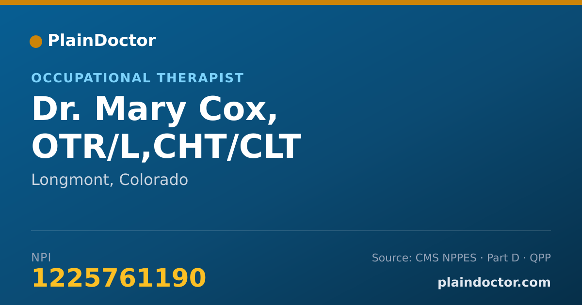 Shareable card for Mary Cox, OTR/L,CHT/CLT - Occupational Therapist, Longmont, CO