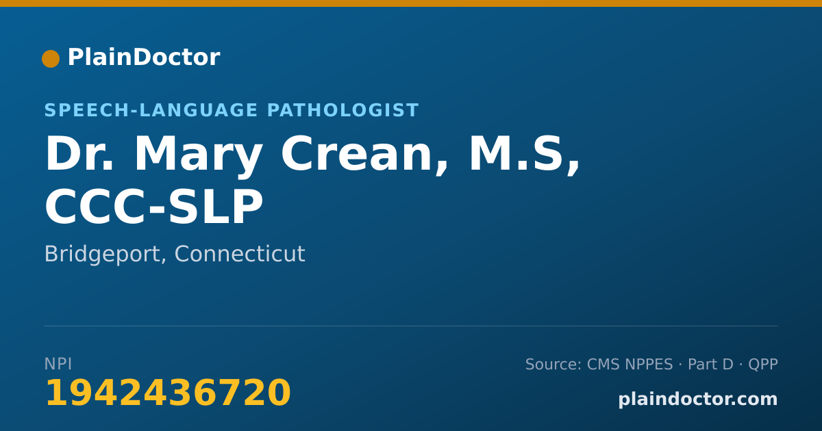 Shareable card for Mary Crean, M.S, CCC-SLP - Speech-Language Pathologist, Bridgeport, CT