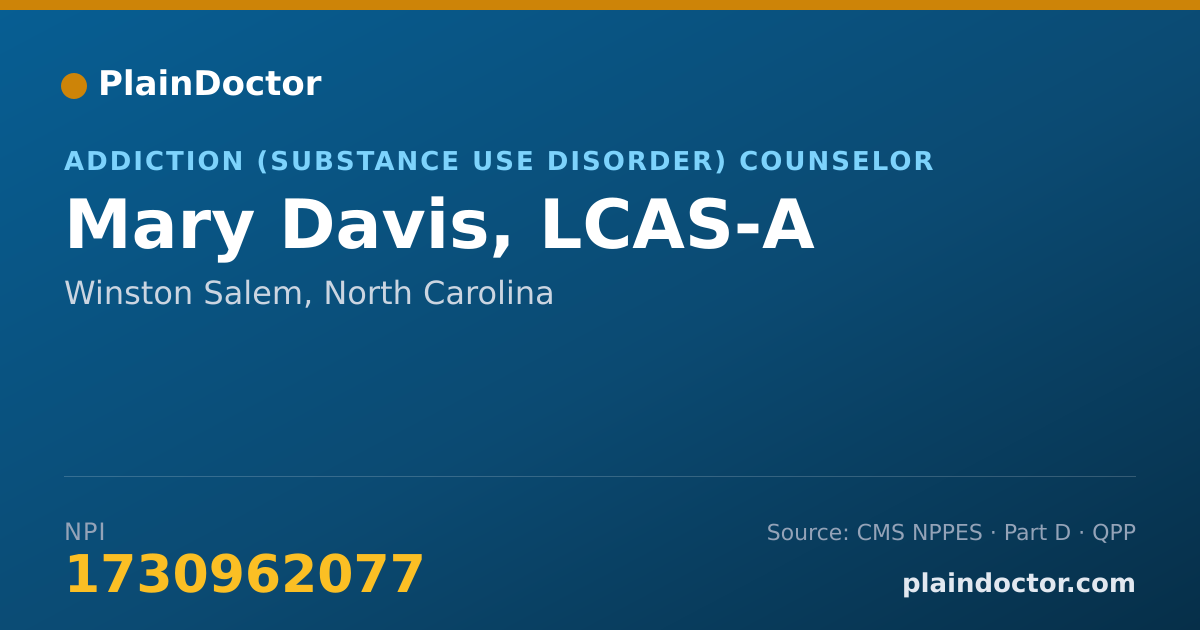 Shareable card for Mary Davis, LCAS-A - Addiction (Substance Use Disorder) Counselor, Winston Salem, NC
