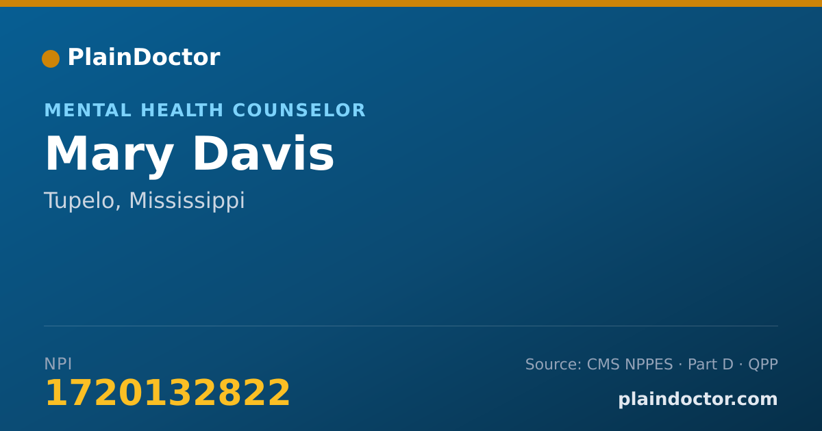 Shareable card for Mary Davis - Mental Health Counselor, Tupelo, MS