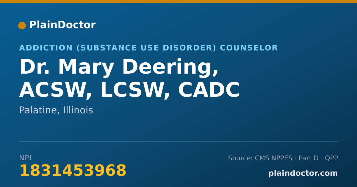 Shareable card for Mary Deering, ACSW, LCSW, CADC - Addiction (Substance Use Disorder) Counselor, Palatine, IL
