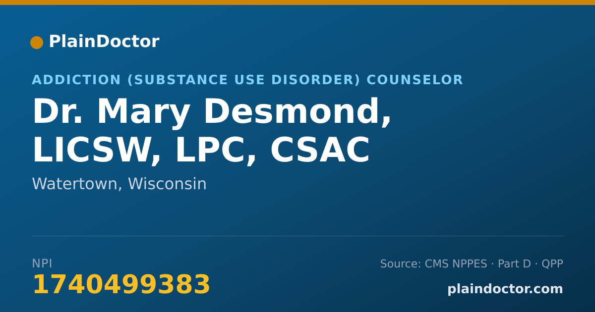 Shareable card for Mary Desmond, LICSW, LPC, CSAC - Addiction (Substance Use Disorder) Counselor, Watertown, WI