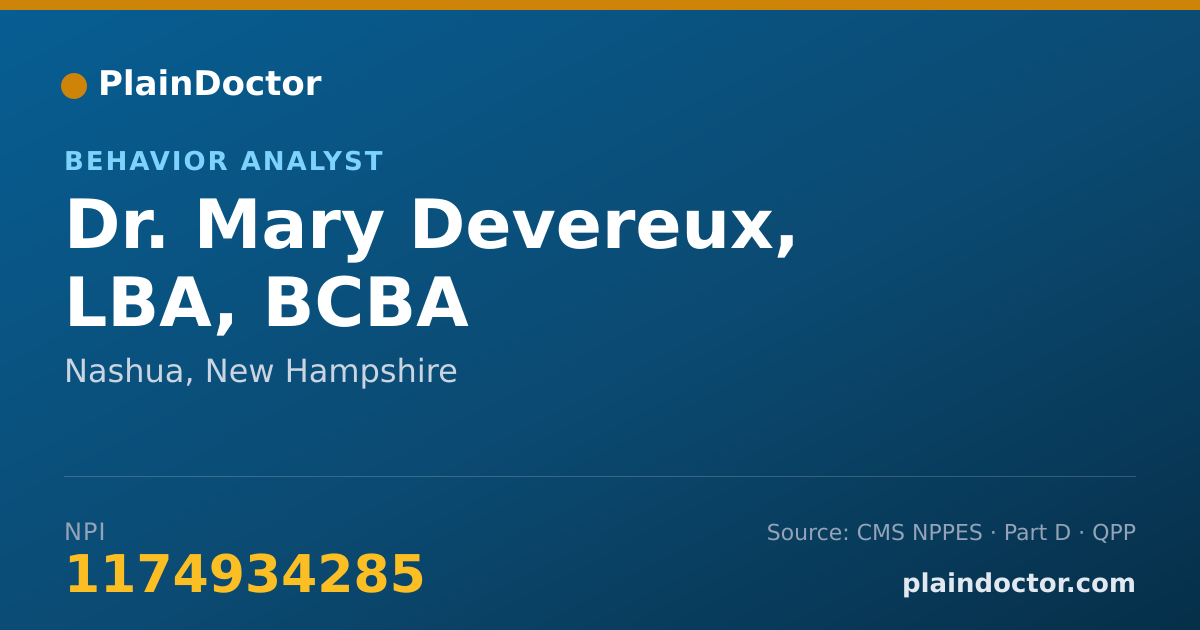 Shareable card for Mary Devereux, LBA, BCBA - Behavior Analyst, Nashua, NH