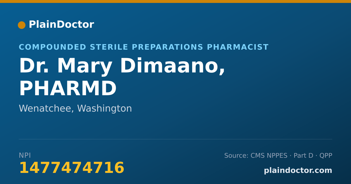Shareable card for Mary Dimaano, PHARMD - Compounded Sterile Preparations Pharmacist, Wenatchee, WA