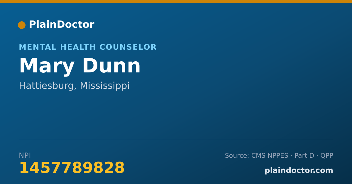 Shareable card for Mary Dunn - Mental Health Counselor, Hattiesburg, MS