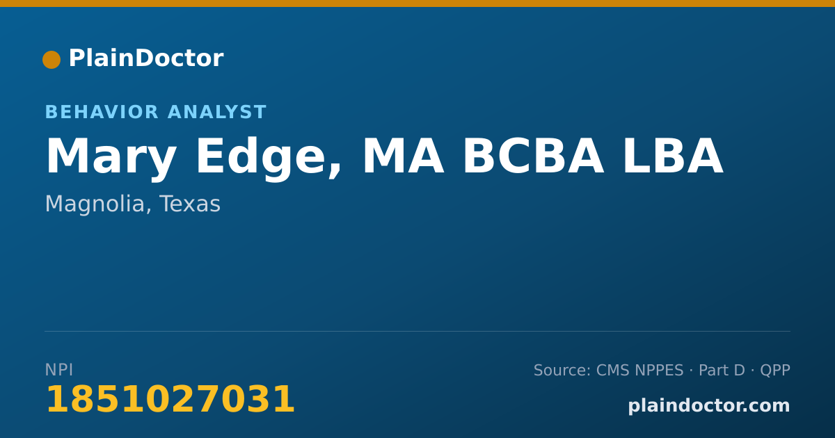 Shareable card for Mary Edge, MA BCBA LBA - Behavior Analyst, Magnolia, TX