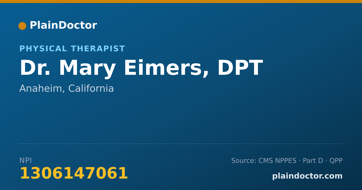 Shareable card for Mary Eimers, DPT - Physical Therapist, Anaheim, CA