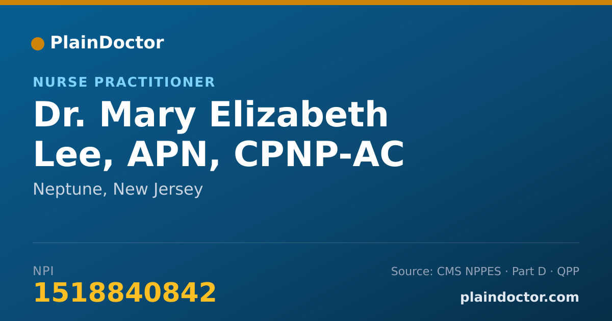 Shareable card for Mary Elizabeth Lee, APN, CPNP-AC - Nurse Practitioner, Neptune, NJ