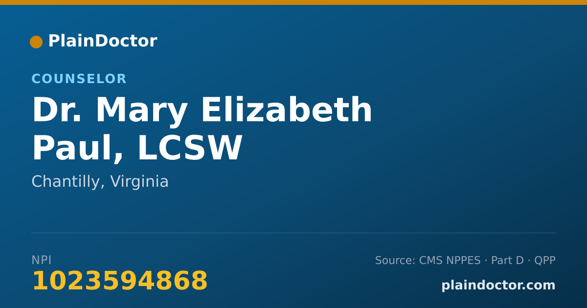 Shareable card for Mary Elizabeth Paul, LCSW - Counselor, Chantilly, VA