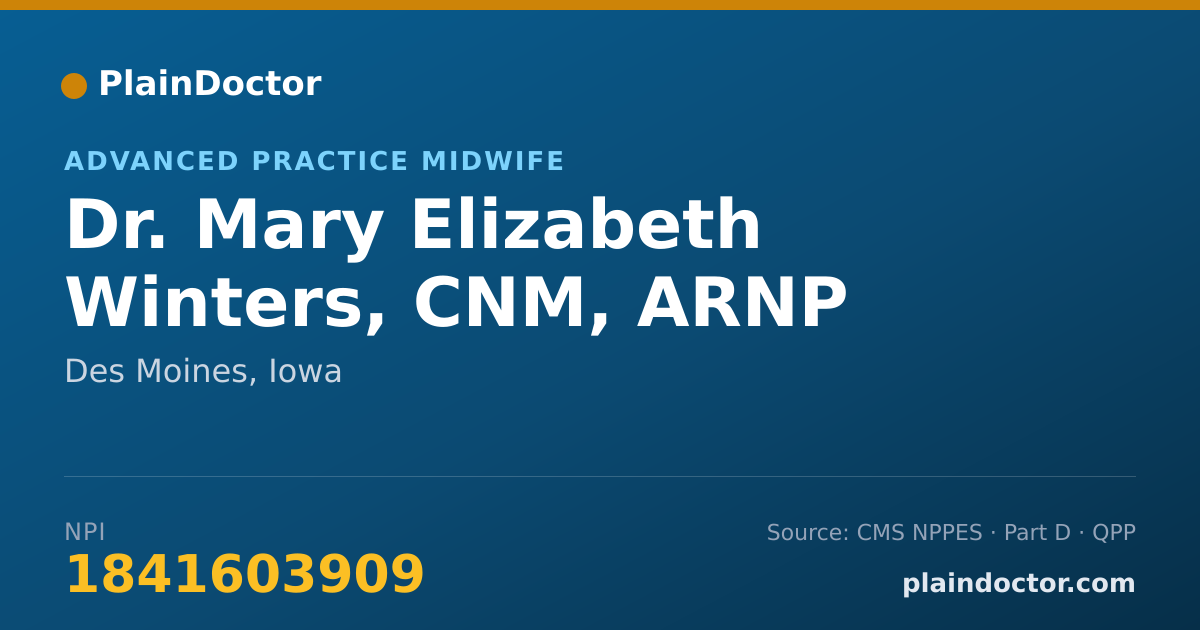 Shareable card for Mary Elizabeth Winters, CNM, ARNP - Advanced Practice Midwife, Des Moines, IA