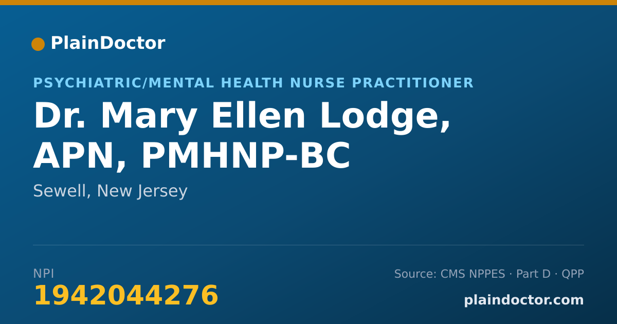 Shareable card for Mary Ellen Lodge, APN, PMHNP-BC - Psychiatric/Mental Health Nurse Practitioner, Sewell, NJ
