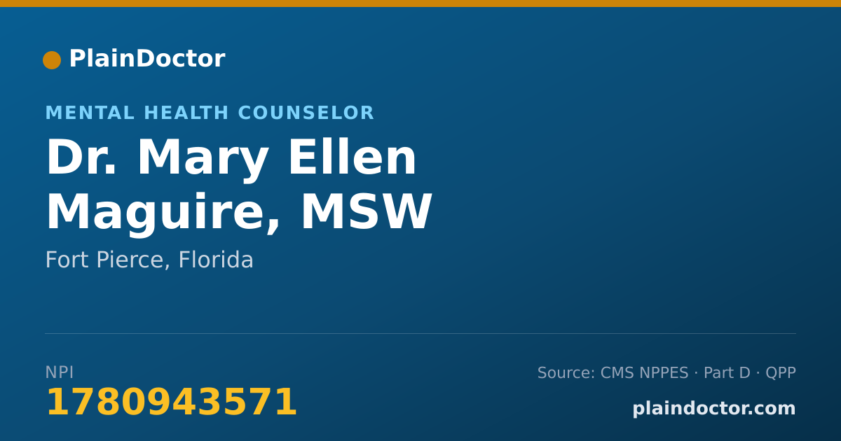 Shareable card for Mary Ellen Maguire, MSW - Mental Health Counselor, Fort Pierce, FL