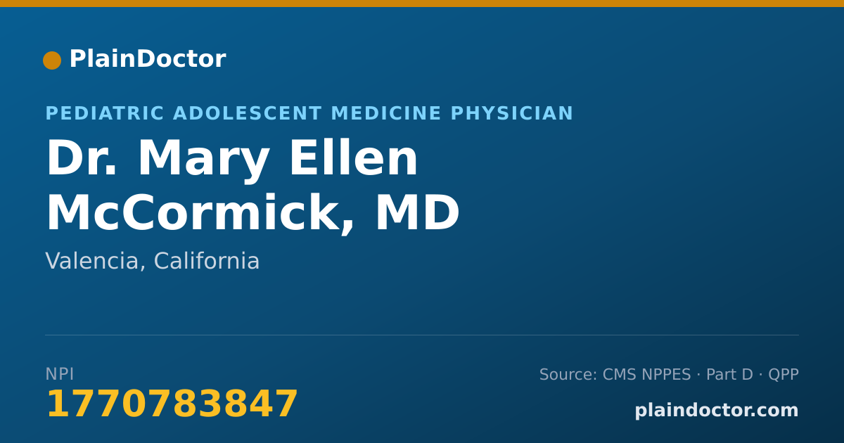 Shareable card for Mary Ellen McCormick, MD - Pediatric Adolescent Medicine Physician, Valencia, CA
