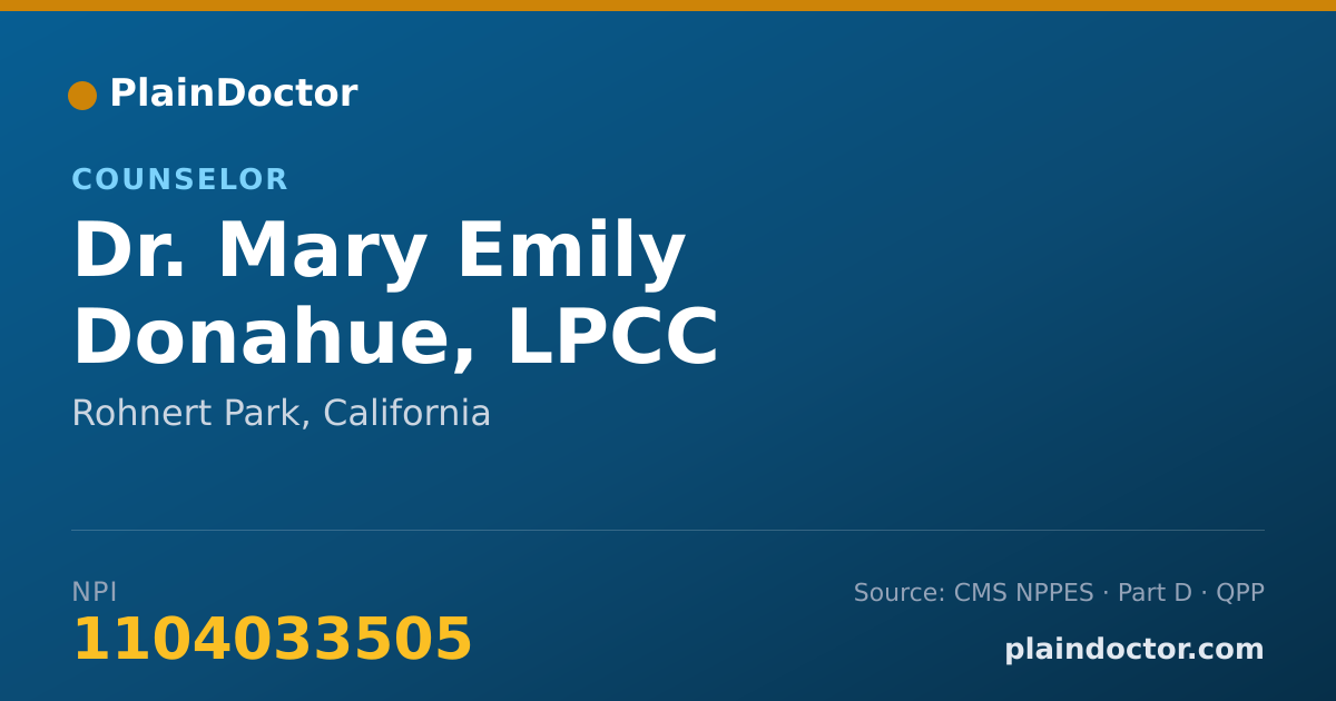 Shareable card for Mary Emily Donahue, LPCC - Counselor, Rohnert Park, CA