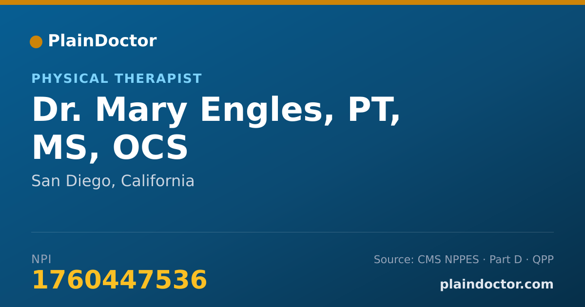 Shareable card for Mary Engles, PT, MS, OCS - Physical Therapist, San Diego, CA