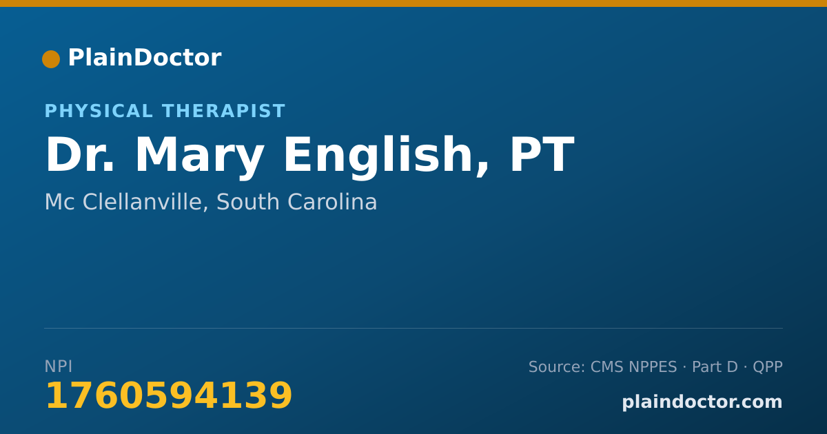 Shareable card for Mary English, PT - Physical Therapist, Mc Clellanville, SC