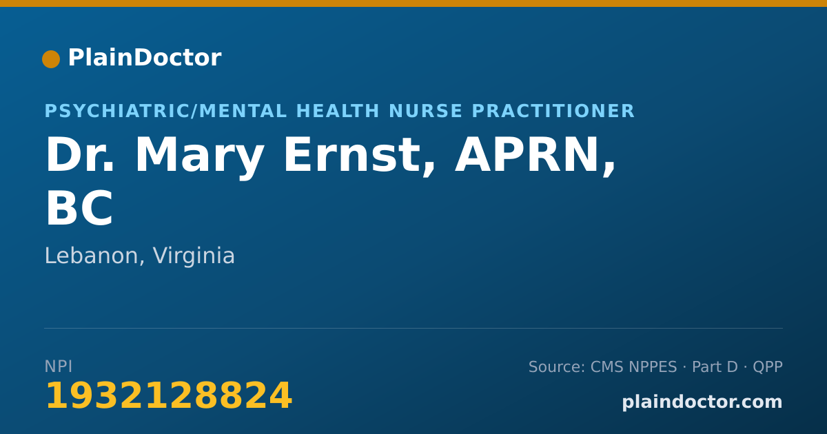 Shareable card for Mary Ernst, APRN, BC - Psychiatric/Mental Health Nurse Practitioner, Lebanon, VA