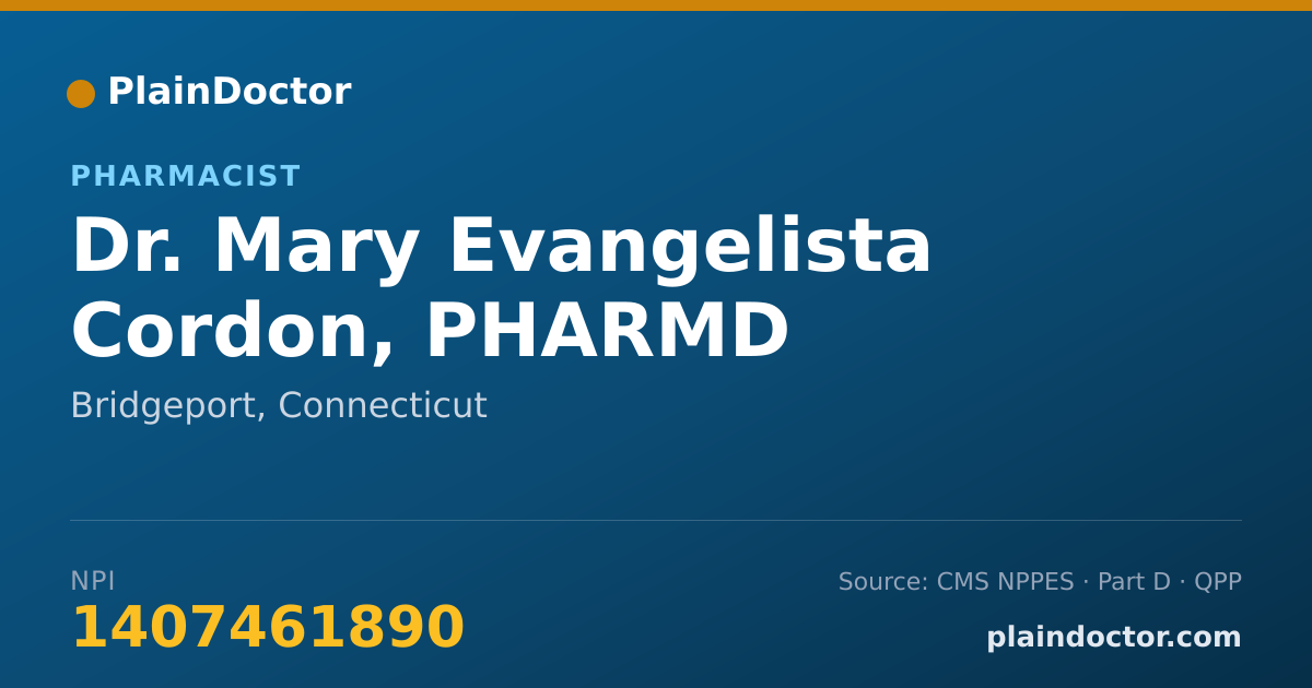 Shareable card for Mary Evangelista Cordon, PHARMD - Pharmacist, Bridgeport, CT