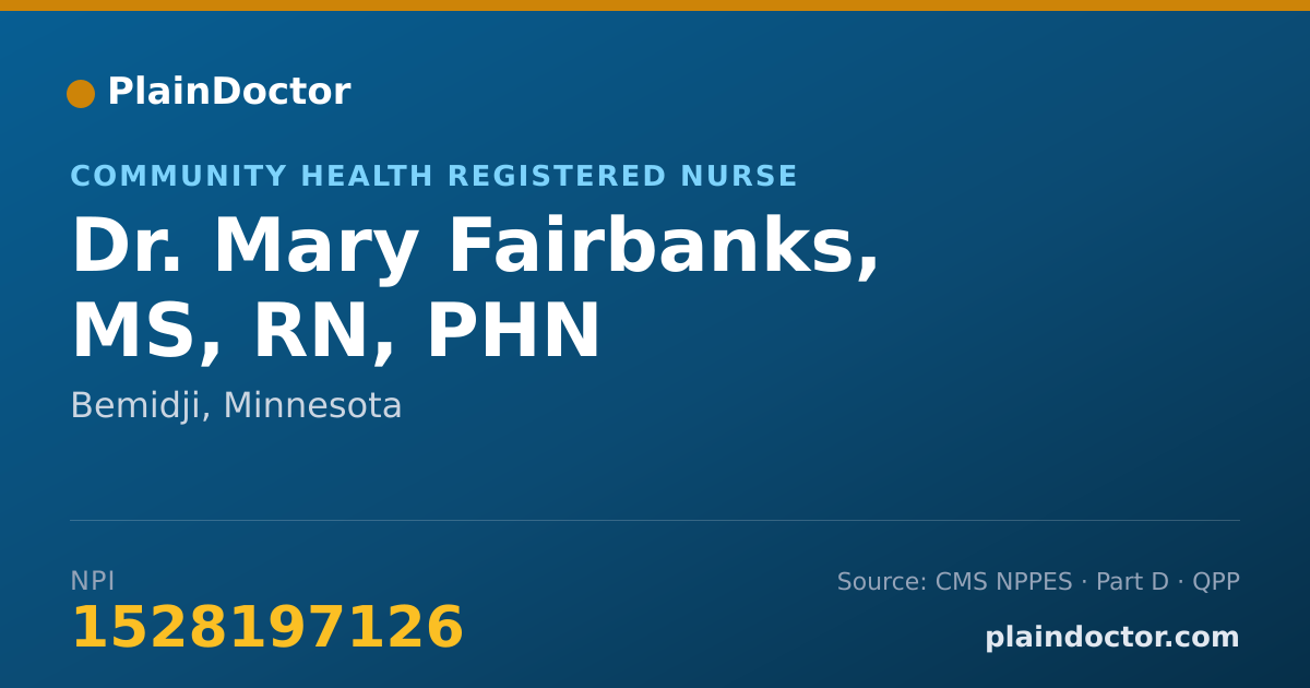Shareable card for Mary Fairbanks, MS, RN, PHN - Community Health Registered Nurse, Bemidji, MN