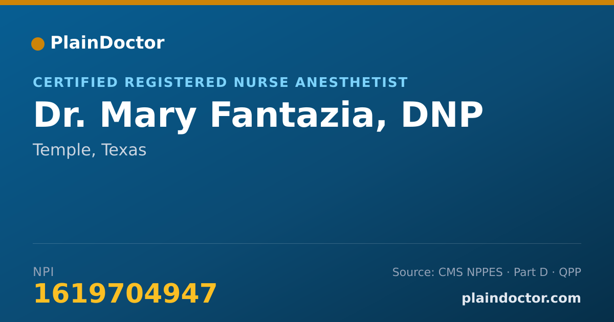 Shareable card for Mary Fantazia, DNP - Certified Registered Nurse Anesthetist, Temple, TX