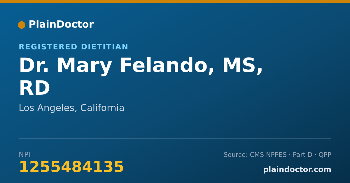 Shareable card for Mary Felando, MS, RD - Registered Dietitian, Los Angeles, CA