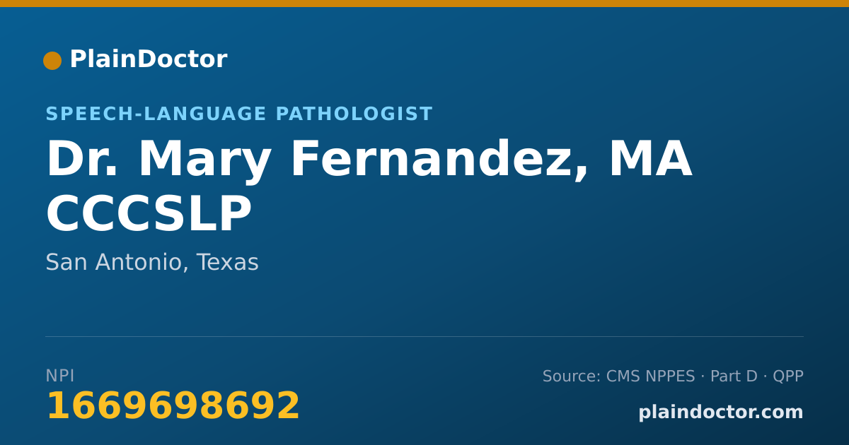 Shareable card for Mary Fernandez, MA CCCSLP - Speech-Language Pathologist, San Antonio, TX