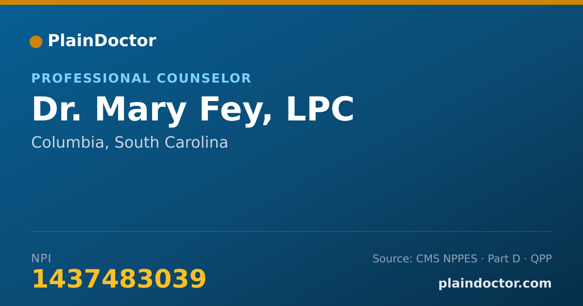 Shareable card for Mary Fey, LPC - Professional Counselor, Columbia, SC