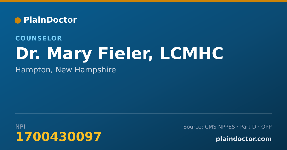 Shareable card for Mary Fieler, LCMHC - Counselor, Hampton, NH