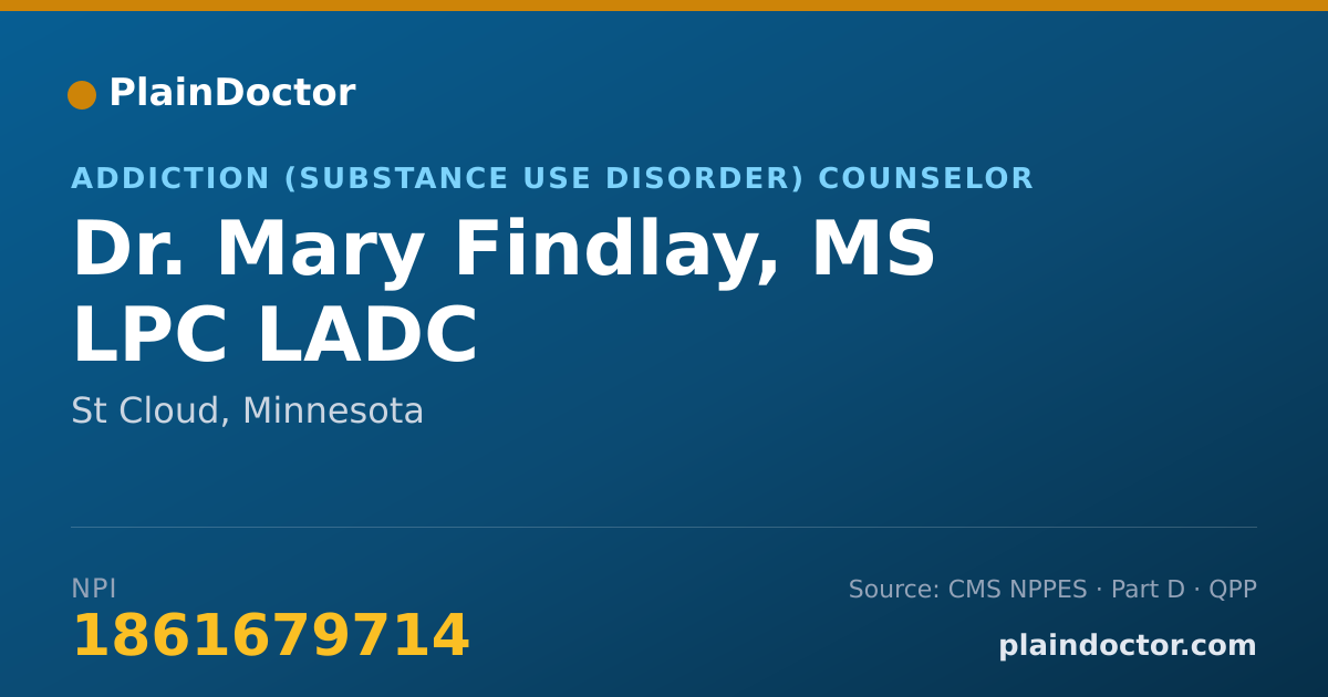 Shareable card for Mary Findlay, MS LPC LADC - Addiction (Substance Use Disorder) Counselor, St Cloud, MN