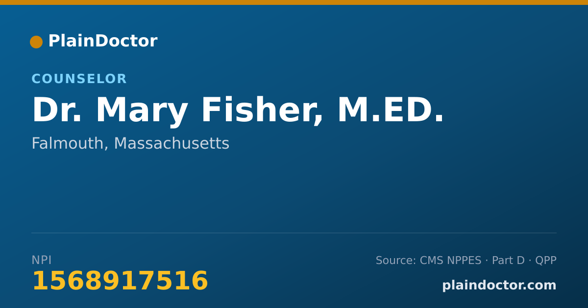 Shareable card for Mary Fisher, M.ED. - Counselor, Falmouth, MA