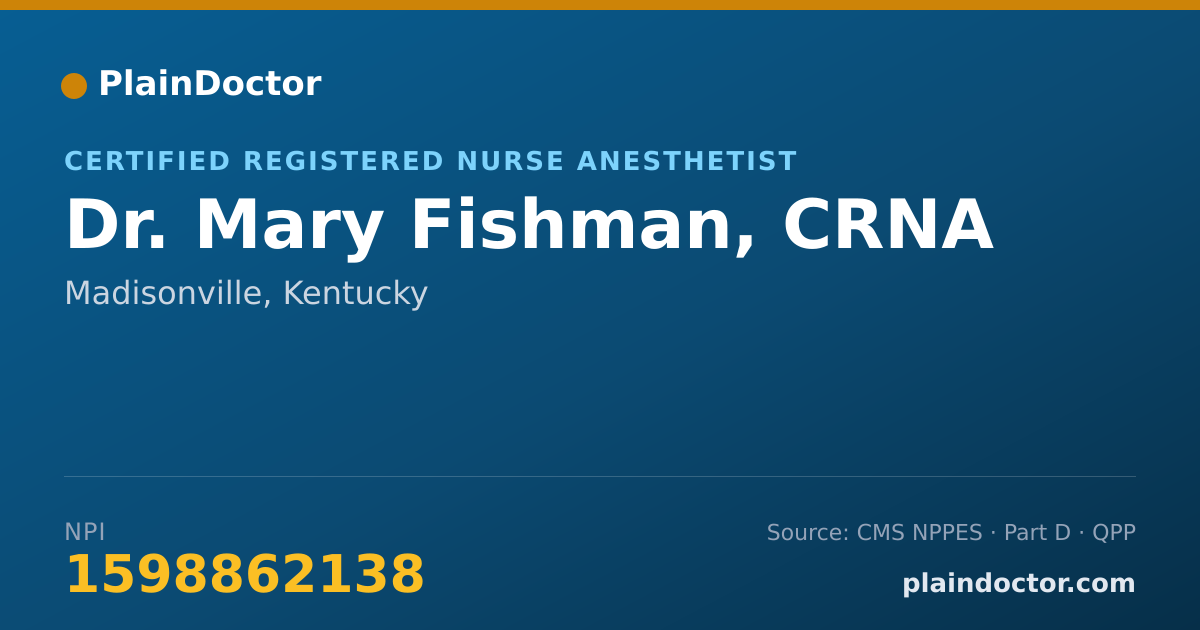Shareable card for Mary Fishman, CRNA - Certified Registered Nurse Anesthetist, Madisonville, KY