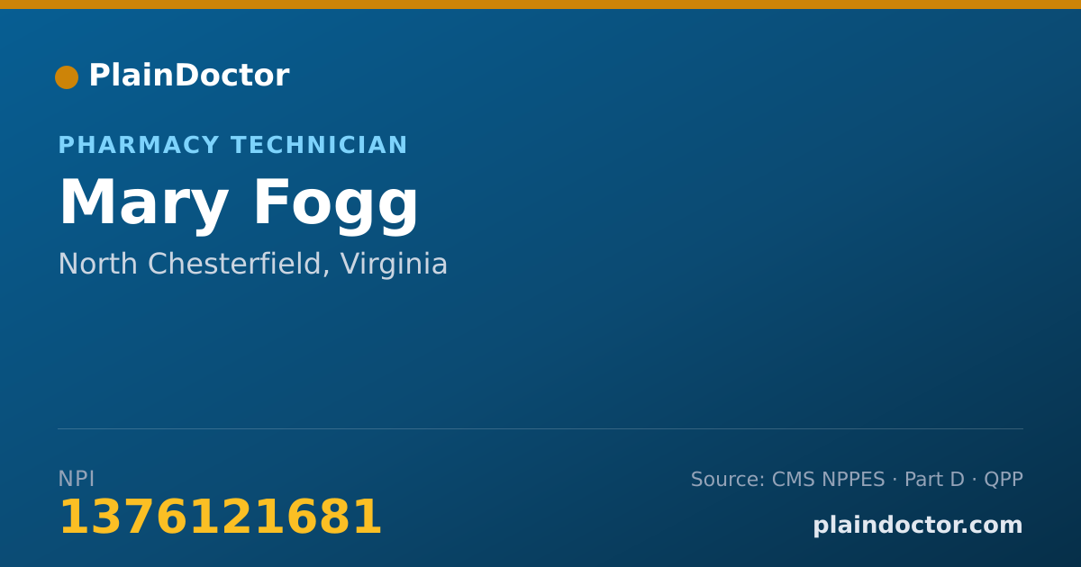 Shareable card for Mary Fogg - Pharmacy Technician, North Chesterfield, VA